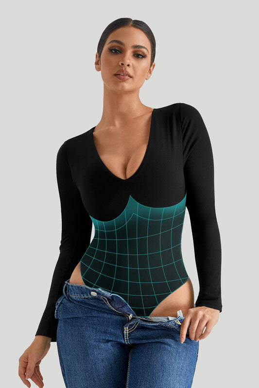 Body con escote en V y efecto moldeador incorporado
